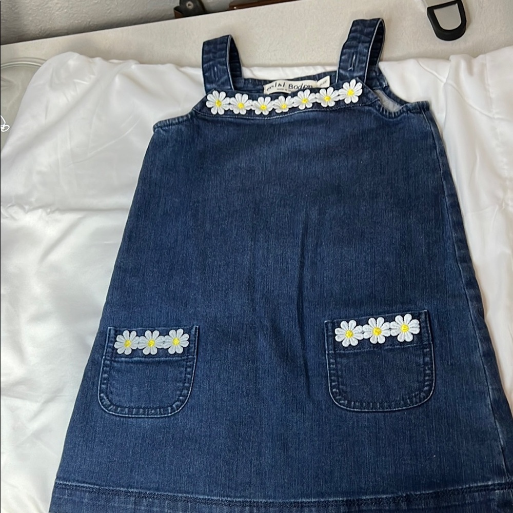 Mini Boden Blue Denim Jumpsuit with Daisy Trim - Picture 2 of 5